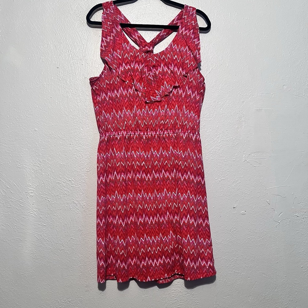 Nicole Miller New York Dress Womens Red Pink Chevron Ruffle Racerback Large